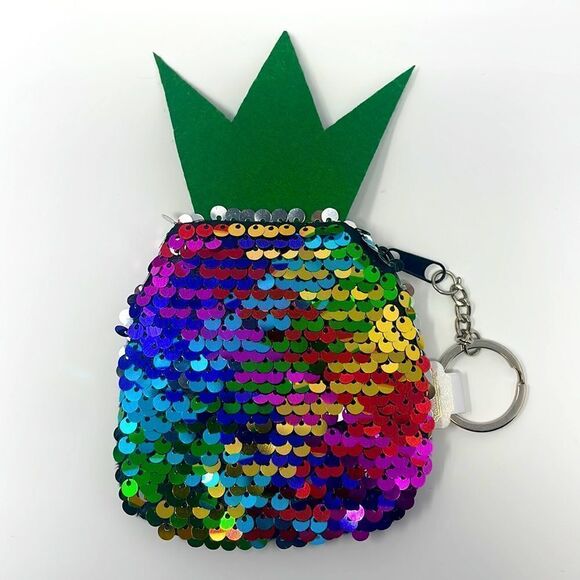 Pineapple Colorful Sequin Mini Coin Purse Keychain - Picture 2 of 7
